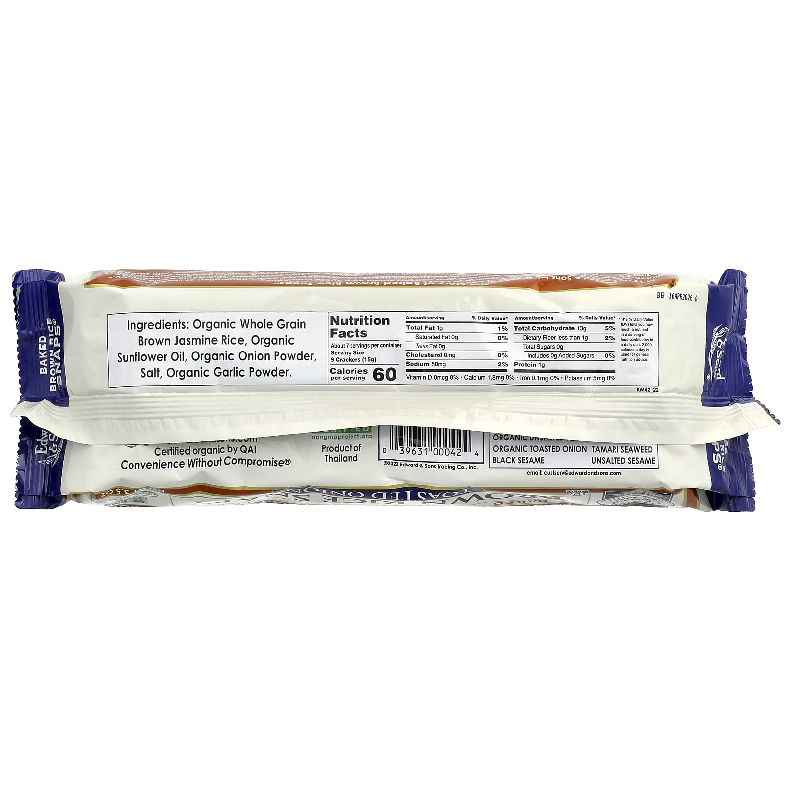 Рис Edward & Sons Organic Baked Crisp Brown Snaps® Toasted Onion, 100 г — фото 2