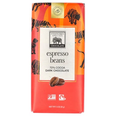 Темный шоколад Endangered Species Chocolate Espresso Beans + 72% Cocoa, 85 г