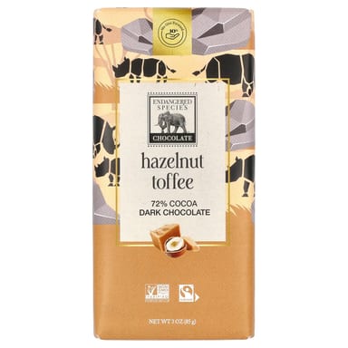 Темный шоколад Endangered Species Chocolate Hazelnut Toffee + 72% Cocoa, 85 г