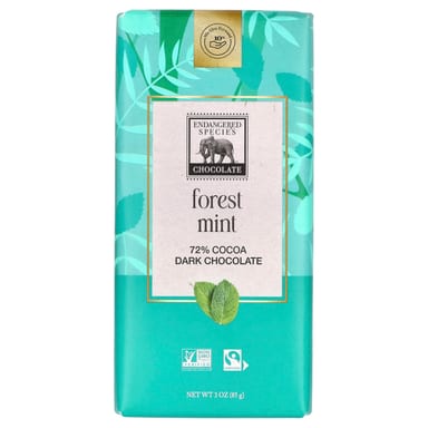 Темный шоколад Endangered Species Chocolate Forest Mint + 72% Cocoa, 85 г