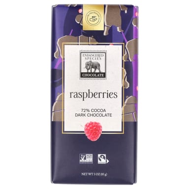 Темный шоколад Endangered Species Chocolate Raspberries + 72% Cocoa, 85 г