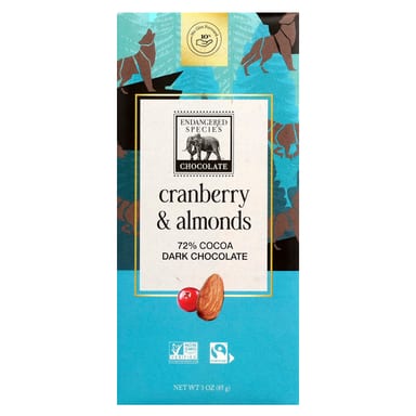 Темный шоколад Endangered Species Chocolate Cranberry & Almonds 72% Cocoa, 85 г