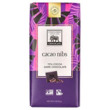 Темный шоколад Endangered Species Chocolate Cacao Nibs 72% Cocoa, 85 г