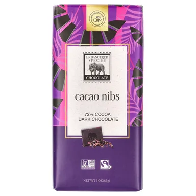 Фото товара: Темный шоколад Endangered Species Chocolate Cacao Nibs 72% Cocoa, 85 г