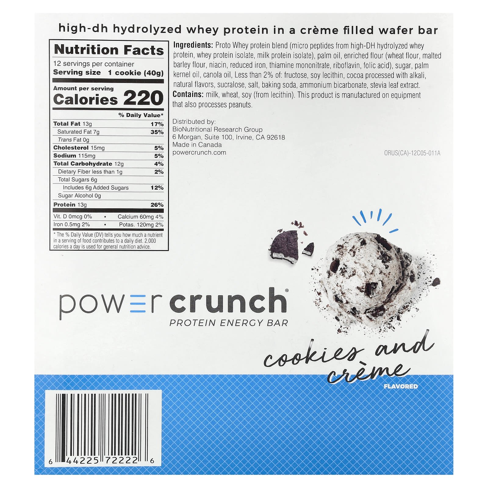 Печенье BNRG Power Crunch® Protein Energy Bar and Crème, 40 г, 12 шт., батончик — фото 2