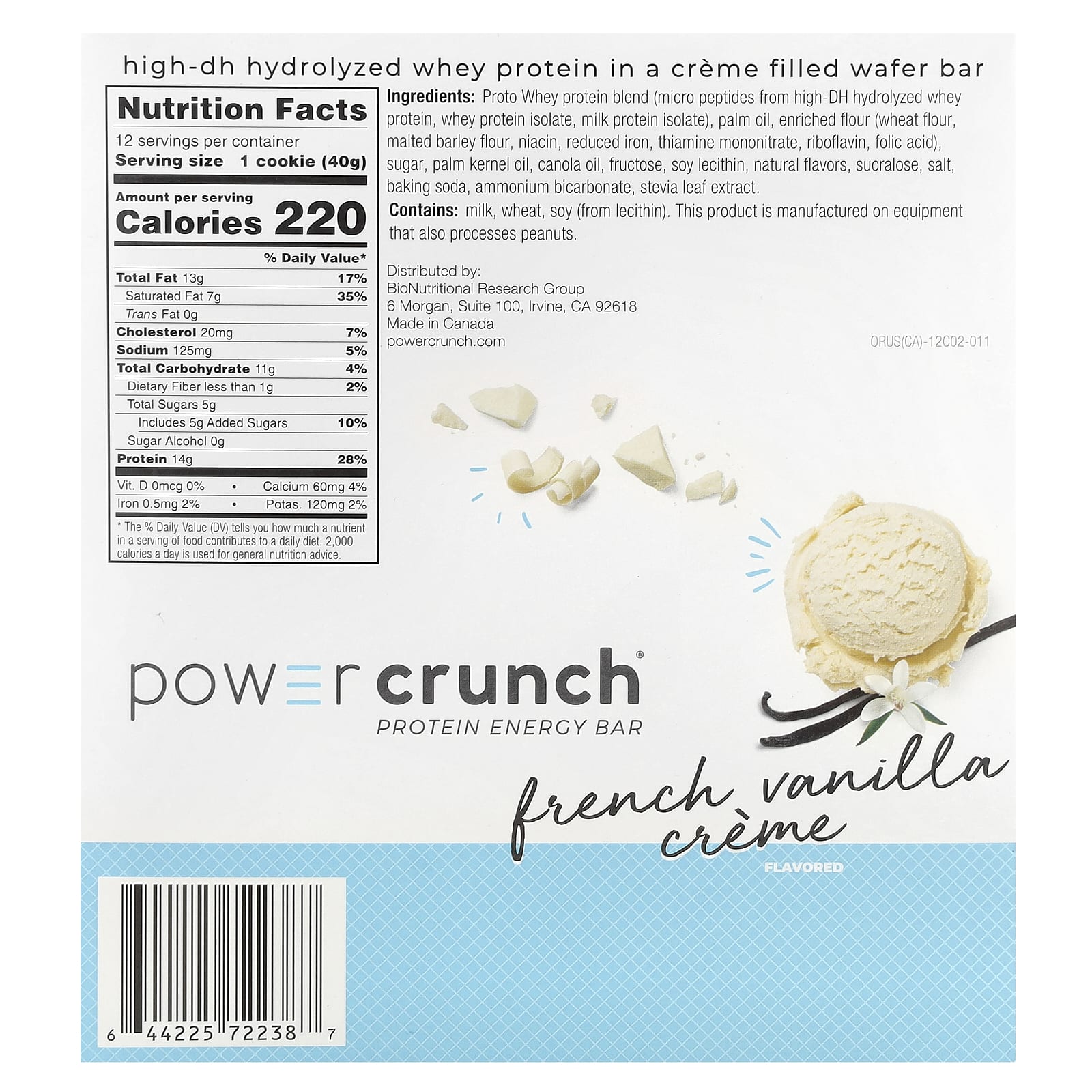 Протеин BNRG Power Crunch® Energy Bar French Vanilla Creme, 40 г, 12 шт., батончик — фото 3
