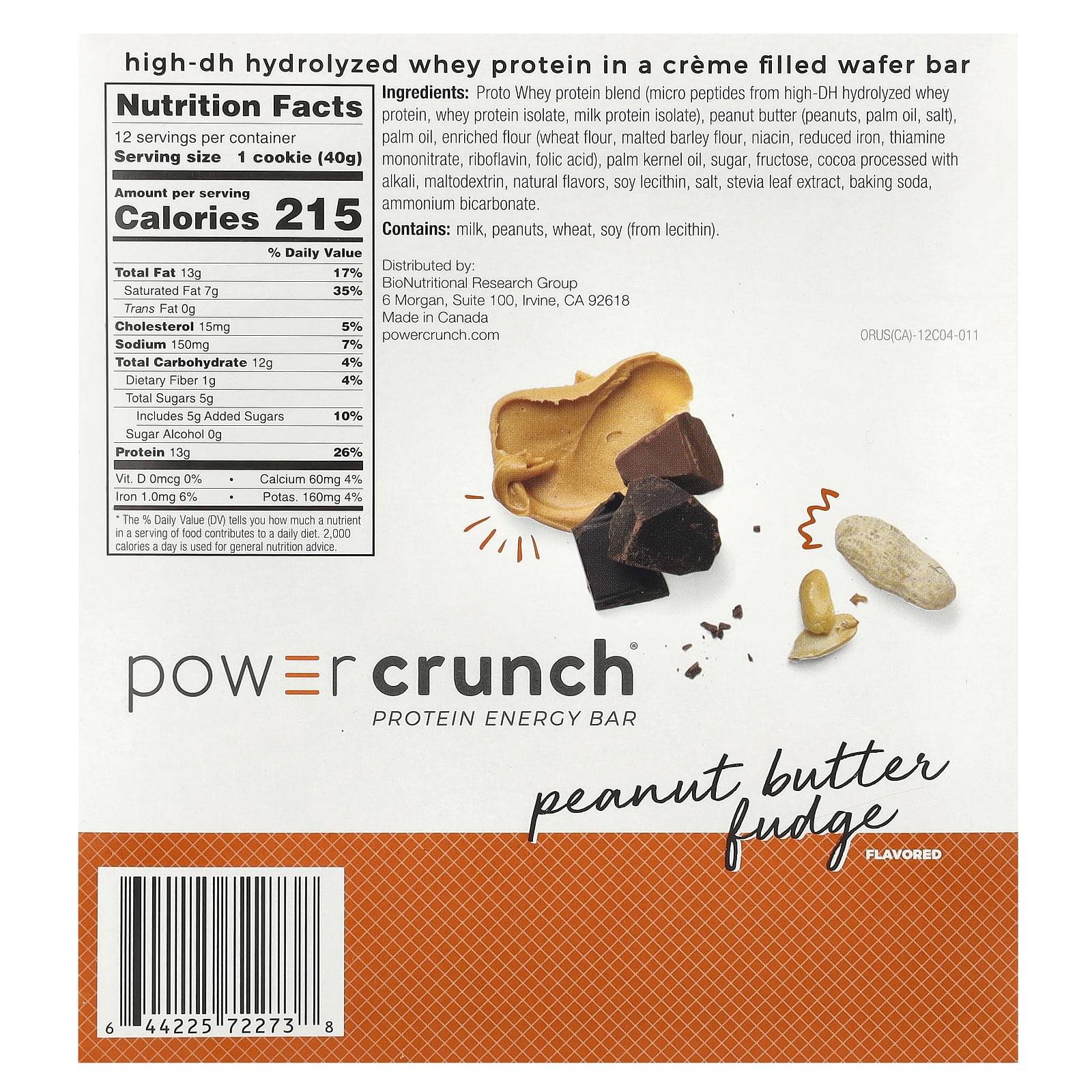Арахисовая паста BNRG Power Crunch® Protein Energy Bar Fudge, 40 г, 12 шт., батончик — фото 2