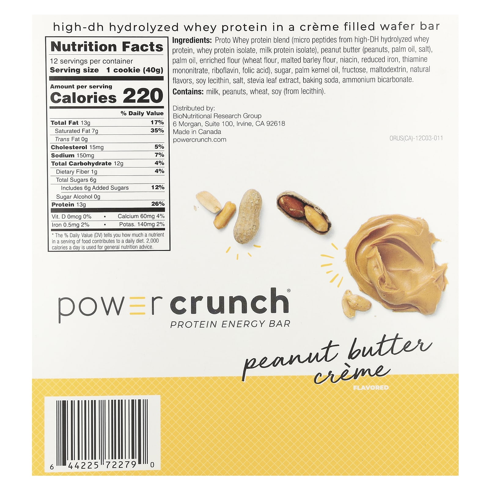 Арахисовая паста BNRG Power Crunch® Protein Energy Bar Creme, 40 г, 12 шт., батончик — фото 2