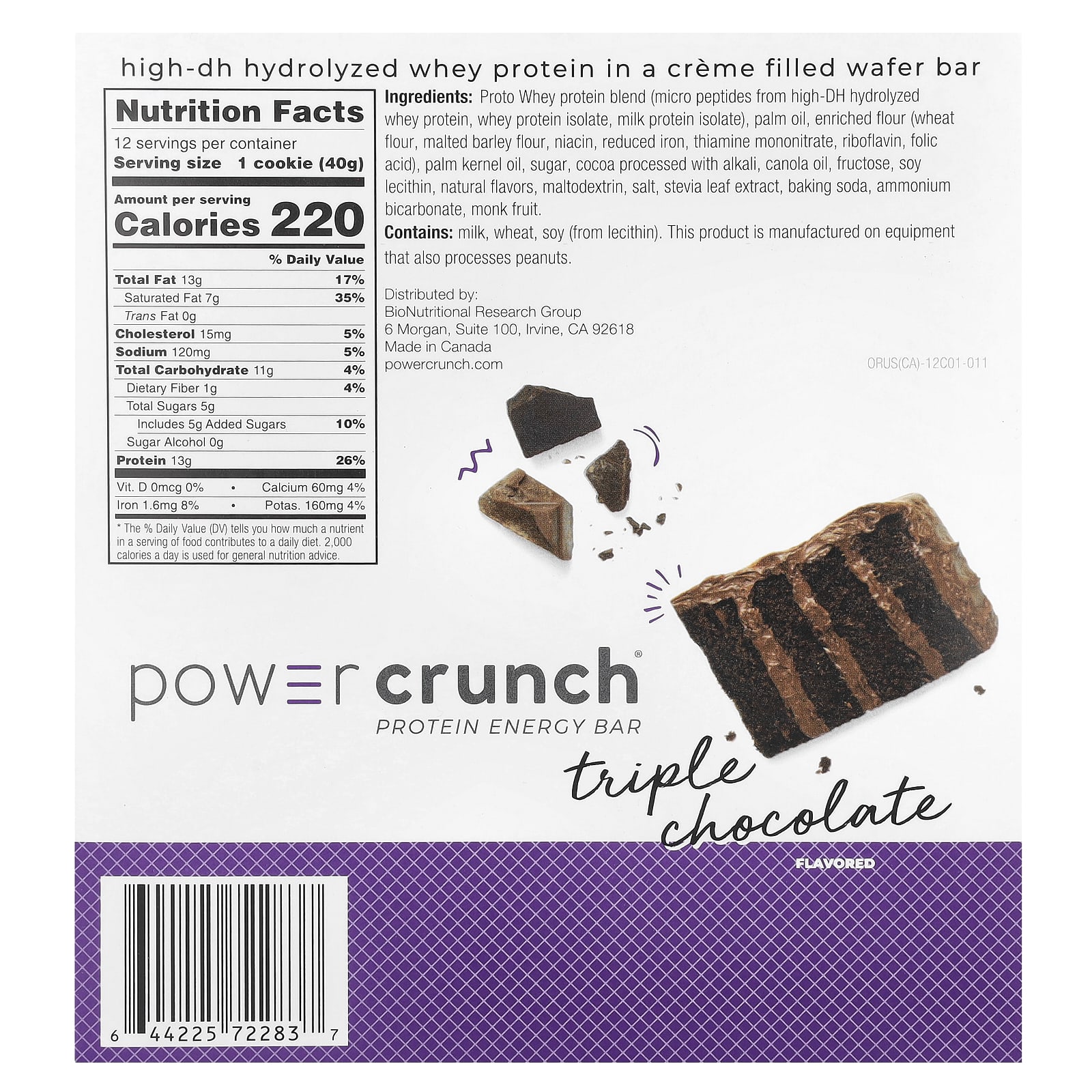 Шоколад BNRG Power Crunch® Protein Energy Bar Triple, 40 г, 12 шт., батончик — фото 2
