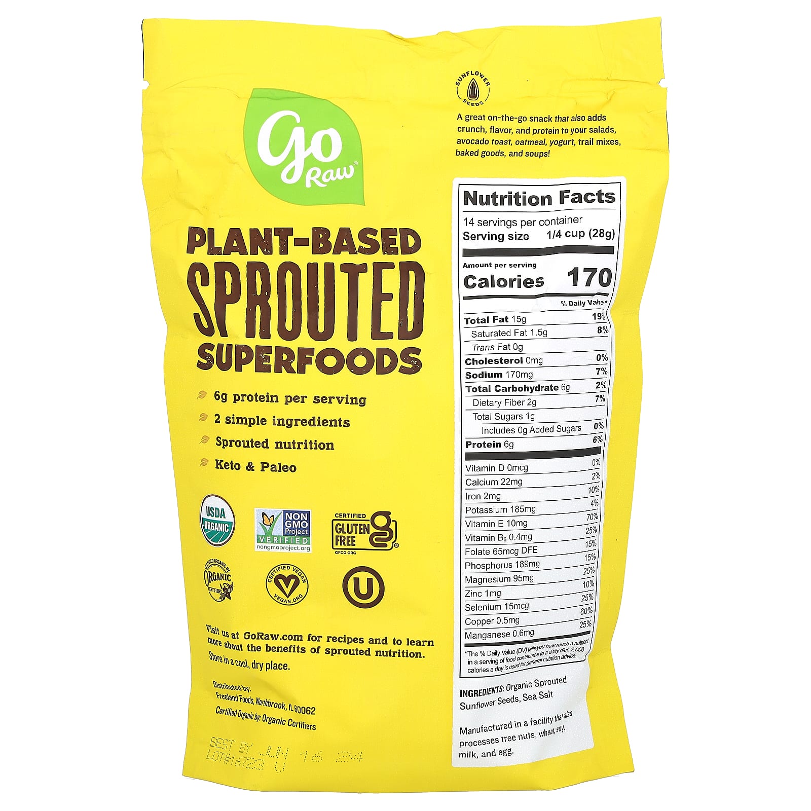 Морская соль Go Raw Organic Sprouted Sunflower Seeds , 397 г — фото 2