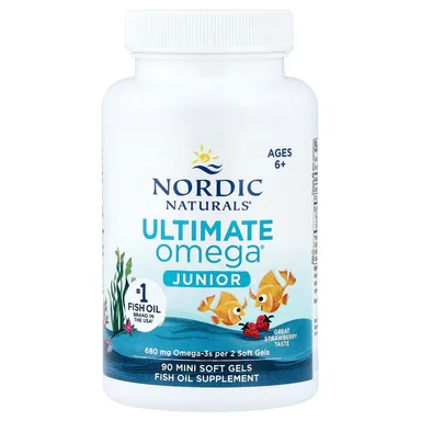 Фото товара: Омега-3 Ultimate Omega Nordic Naturals® Junior, вкус «клубника», для детей от 6 лет, 340 мг, 90 мягких капсул