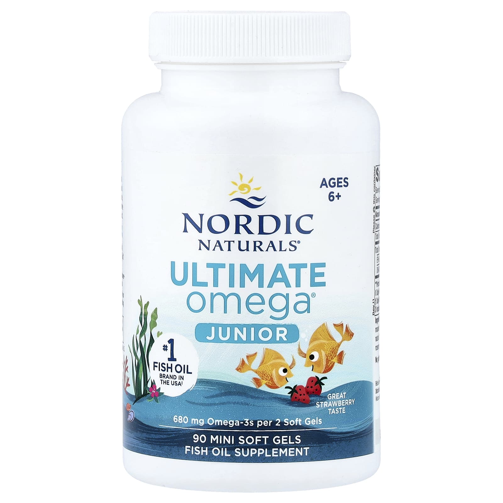 Омега-3 Ultimate Omega Nordic Naturals® Junior, вкус Strawberry, для детей от 6 лет, 340 мг, 90 мягких капсул