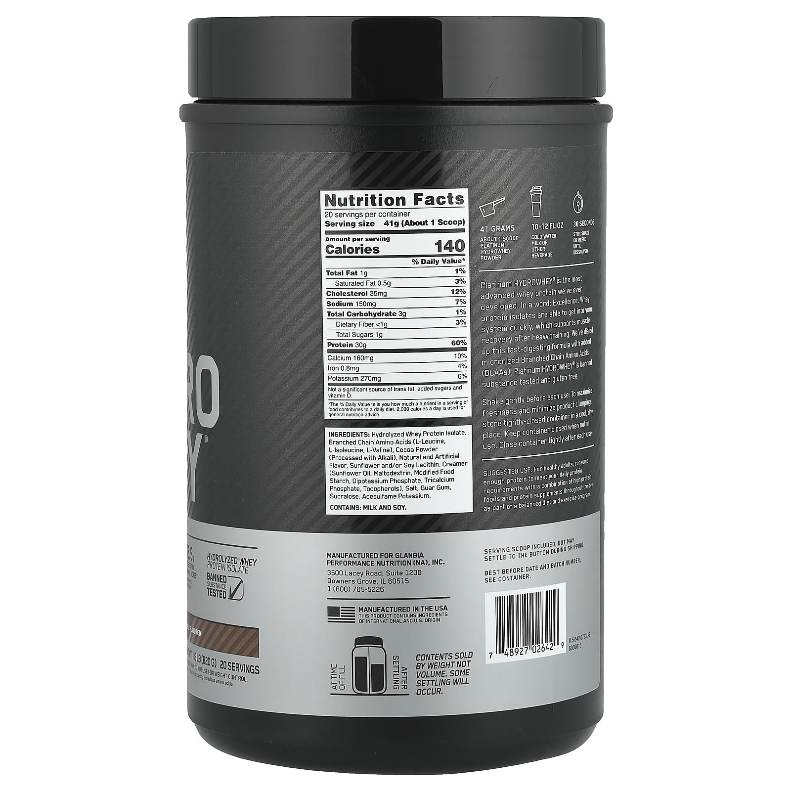 Шоколад Optimum Nutrition Platinum Hydro Whey® Turbo, 820 г, 1.8 lb — фото 2