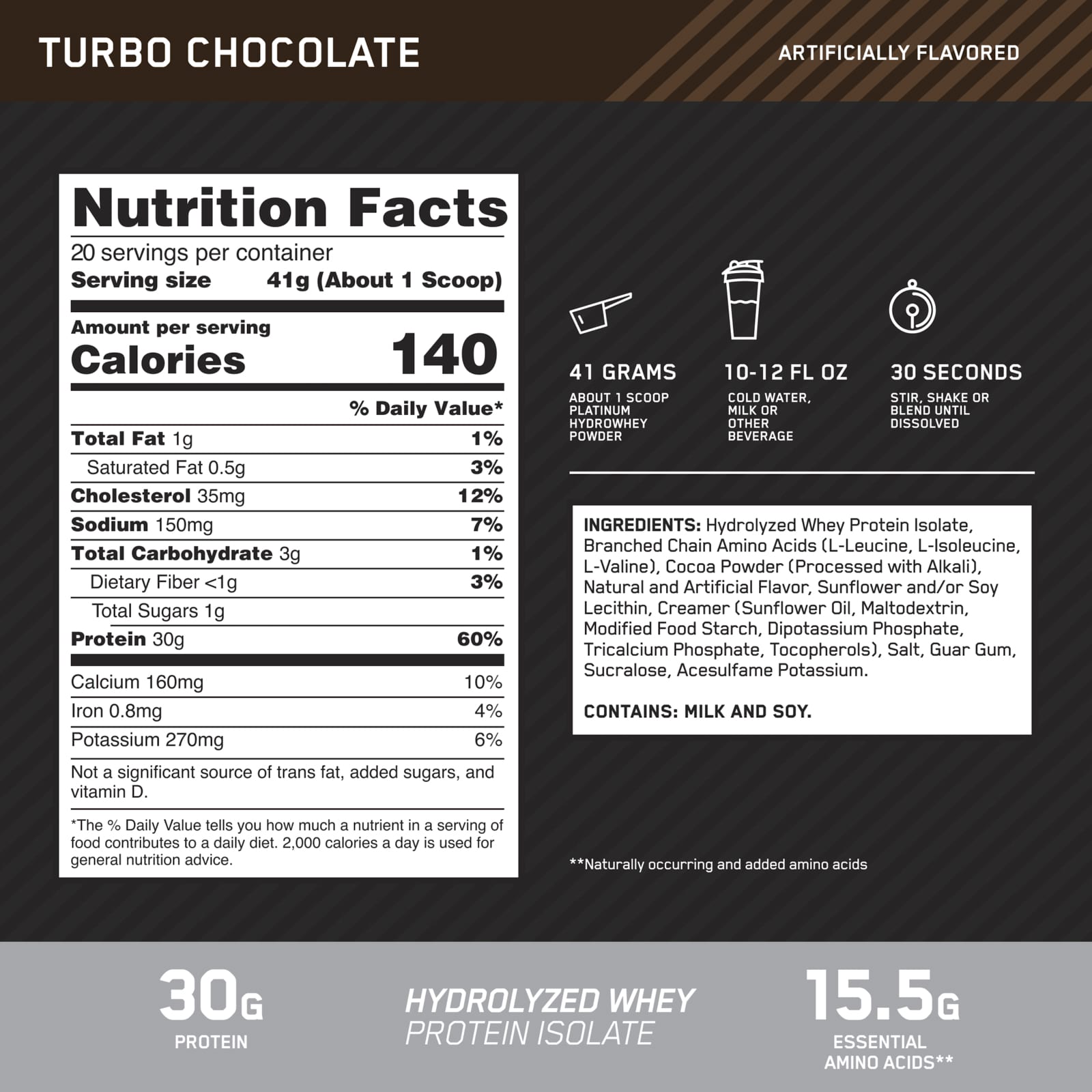 Шоколад Optimum Nutrition Platinum Hydro Whey® Turbo, 820 г, 1.8 lb — фото 3