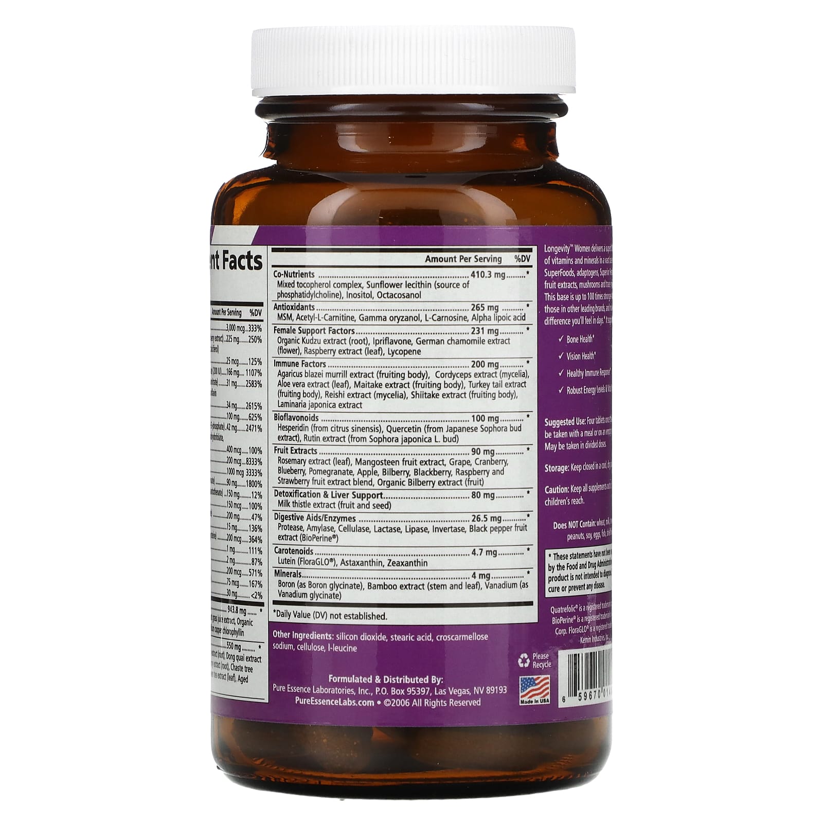 Мультивитаминно-минеральный комплекс Pure Essence Longevity Women Women's Supplement, 120 таблеток — фото 2