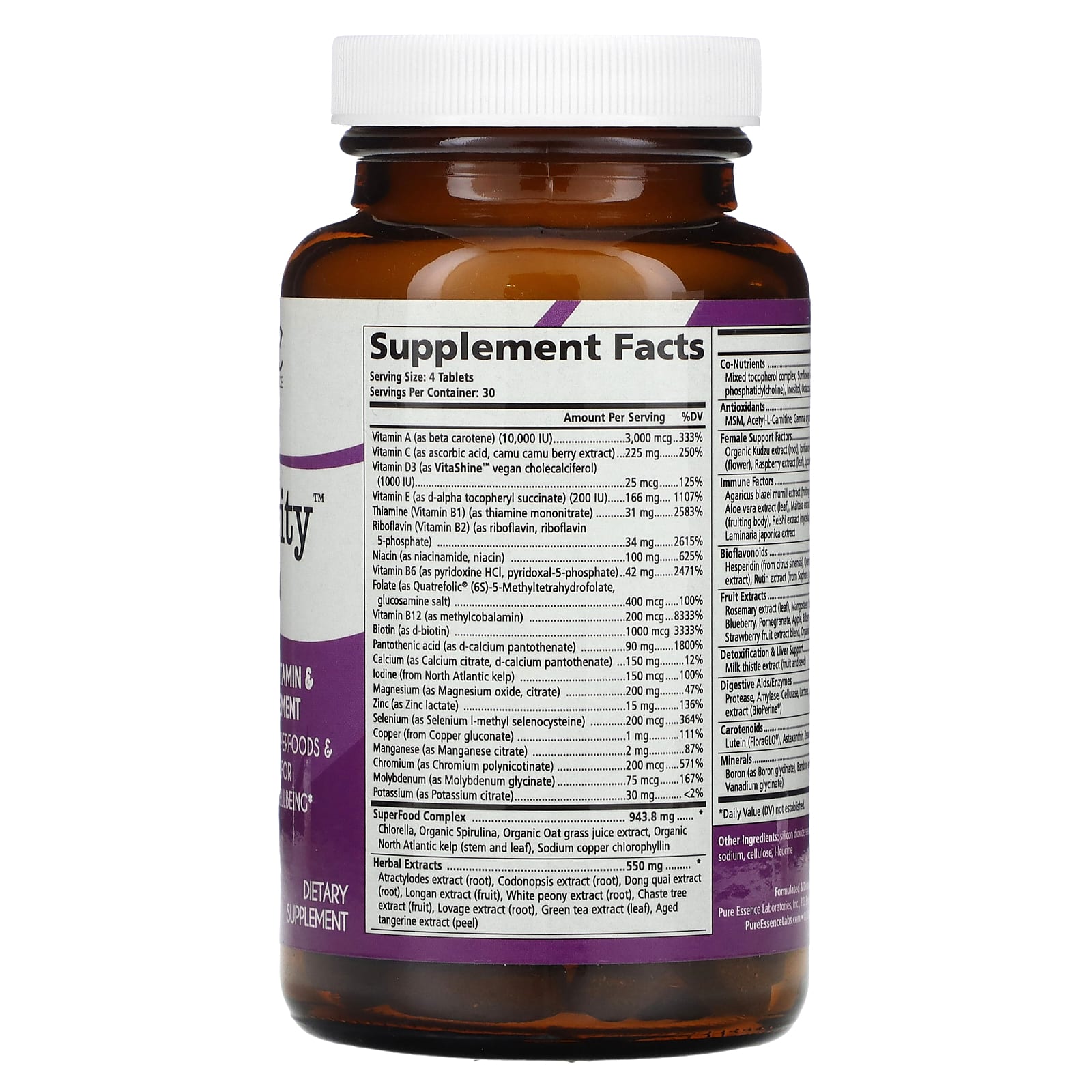 Мультивитаминно-минеральный комплекс Pure Essence Longevity Women Women's Supplement, 120 таблеток — фото 3
