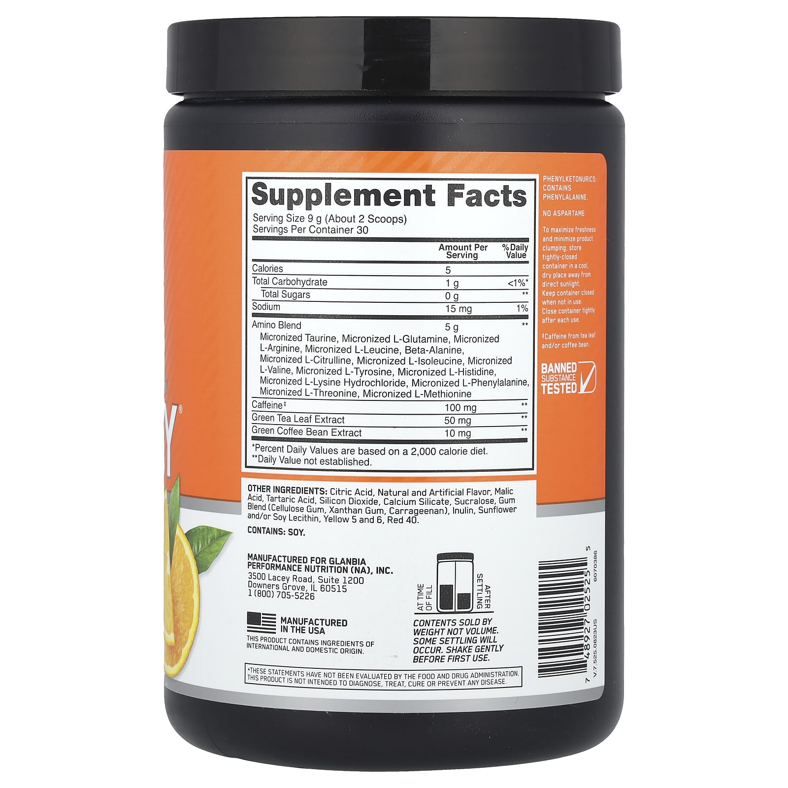 Энергетический напиток Optimum Nutrition, 270 г (9.5 oz), апельсин — фото 2