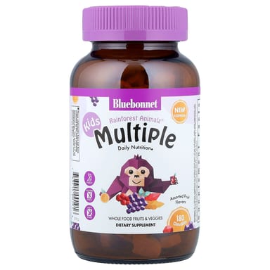 Детские мультивитамины Rainforest Animalz Bluebonnet Nutrition® Multiple Assorted Fruit, 180 жевательных таблеток