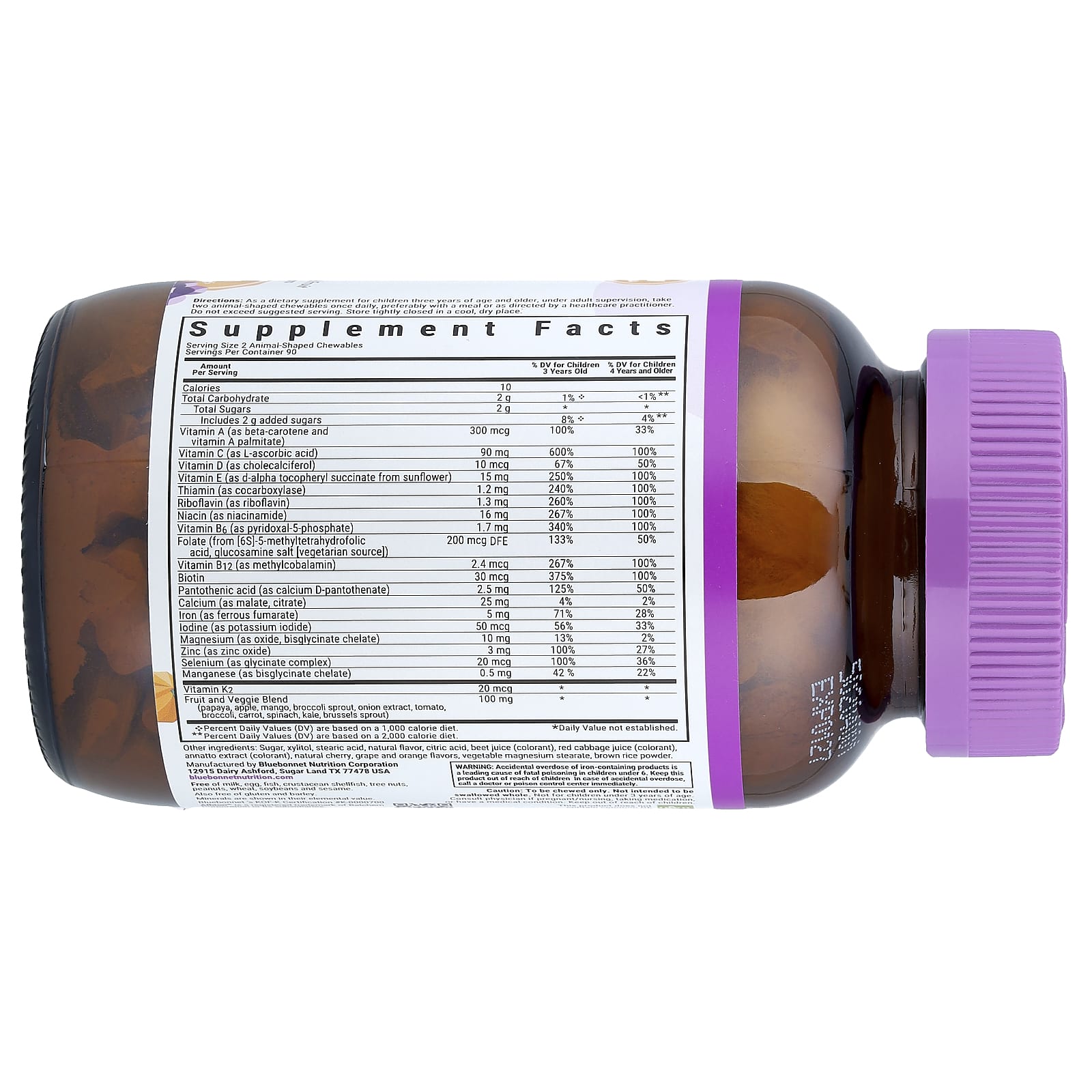 Детские мультивитамины Rainforest Animalz Bluebonnet Nutrition® Multiple Assorted Fruit, 180 жевательных таблеток — фото 2