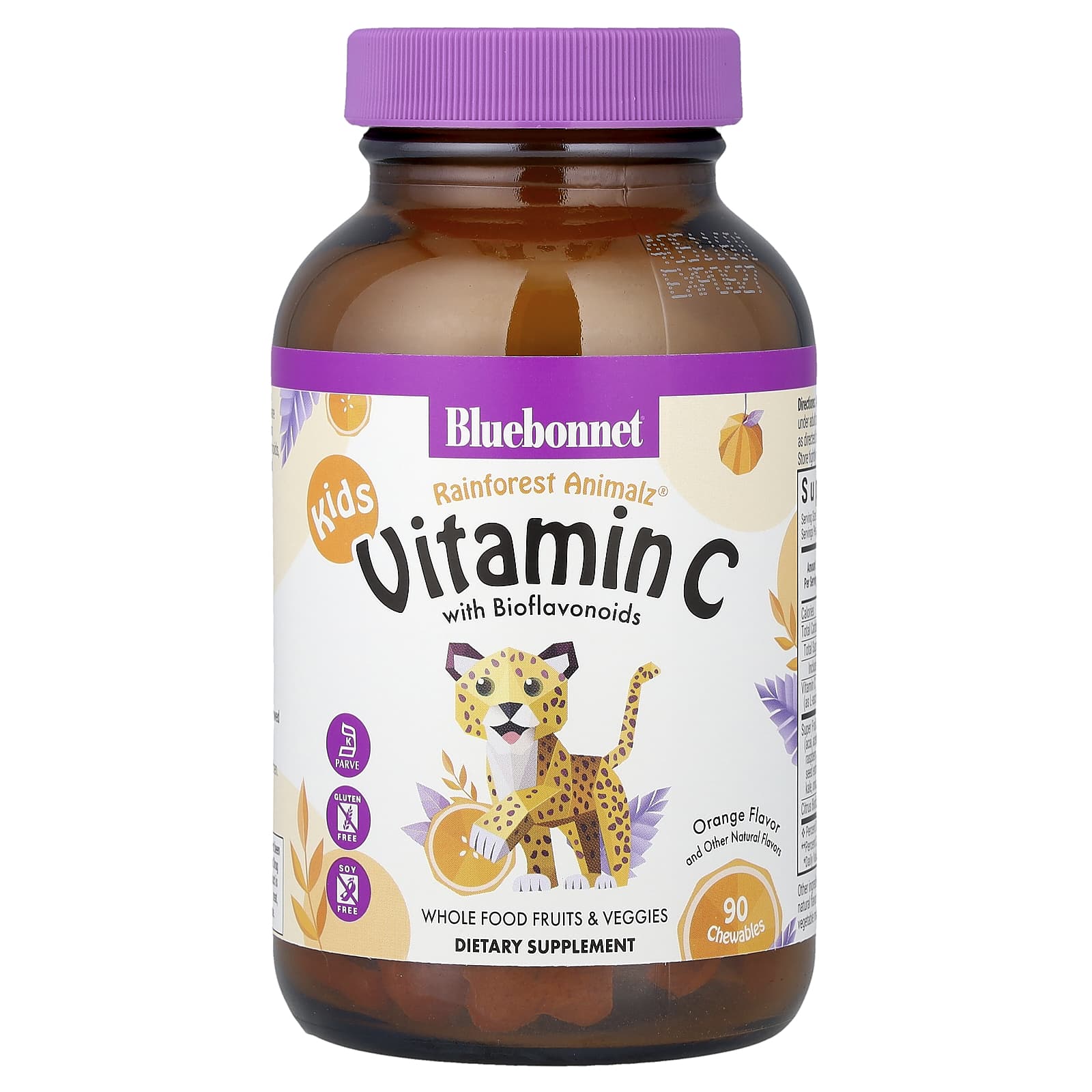 Витамин C Bluebonnet Nutrition Rainforest Animalz® With Bioflavonoids, вкус Orange, 90 жевательных таблеток
