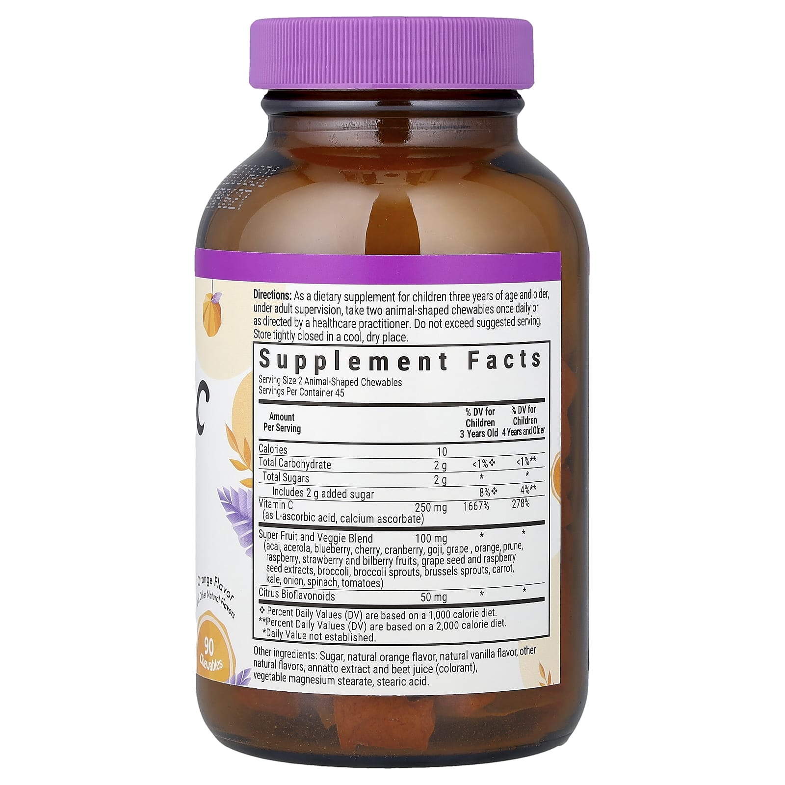 Витамин C Bluebonnet Nutrition Rainforest Animalz® With Bioflavonoids, вкус Orange, 90 жевательных таблеток — фото 2