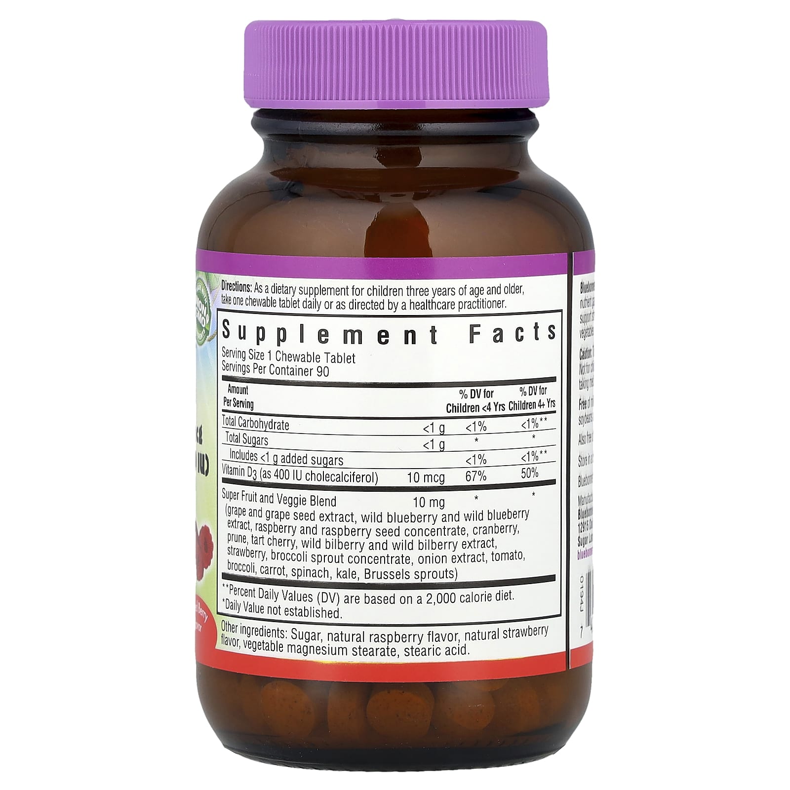 Витамин D3 Bluebonnet Nutrition Rainforest Animalz® Mixed Berry, 90 жевательных таблеток — фото 2