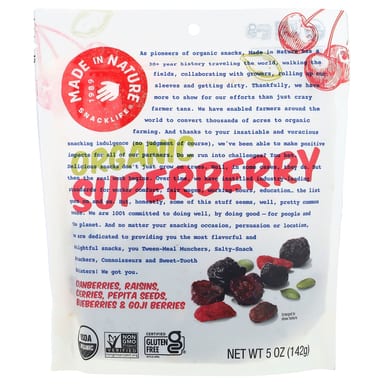 Ягоды годжи Made in Nature Cranberries Raisins Cherries Pepita Seeds Blueberries &, вкус Organic Superberry, 142 г