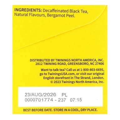 Чай Twinings Flavored Black Earl Grey Decaffeinated, оттенок 20 Tea Bags, 35 г, чайные пакетики