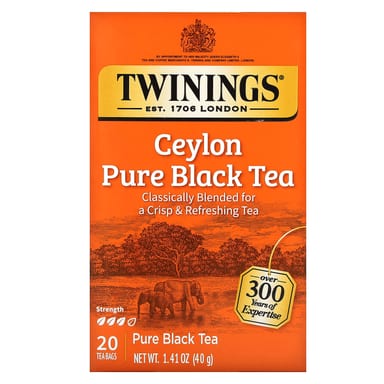 Чай Twinings Pure Black Ceylon, оттенок 20 Tea Bags, 40 г, чайные пакетики