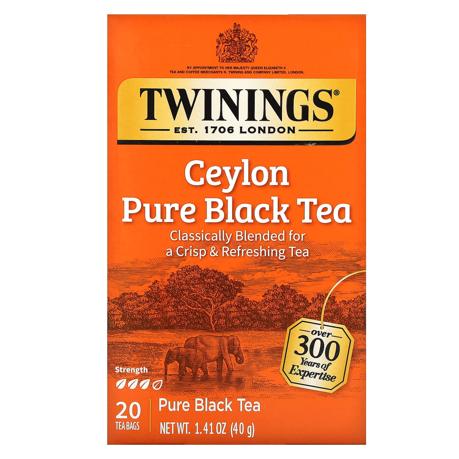 Чай Twinings Pure Black Ceylon, оттенок 20 Tea Bags, 40 г, чайные пакетики