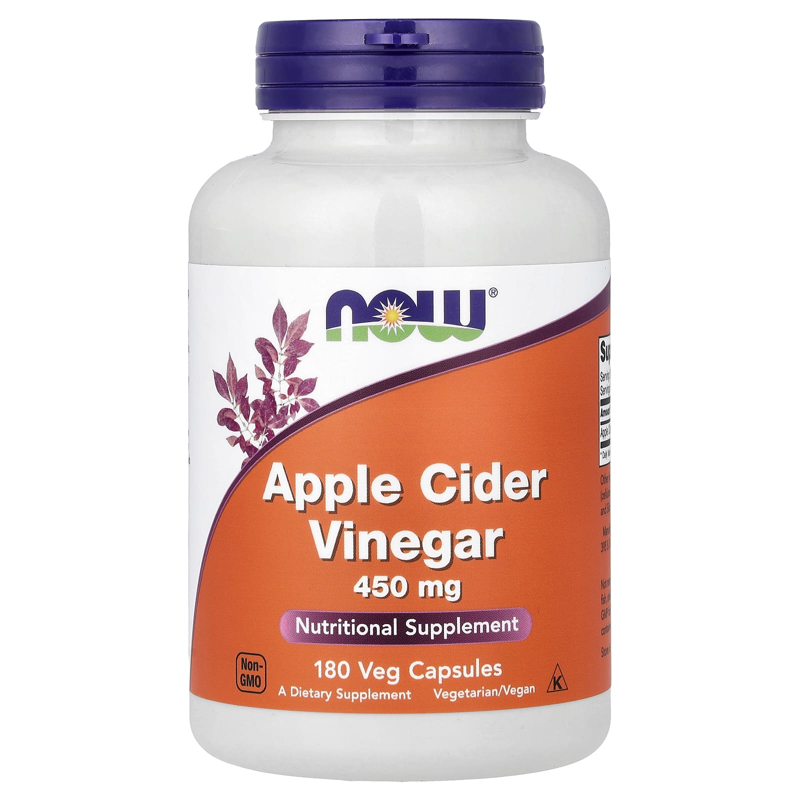 Яблочный уксус NOW Foods, вкус Apple Cider Vinegar, 450 мг, 180 растительных капсул — фото 5