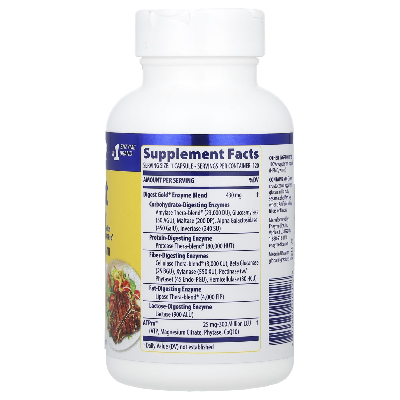 Ферментный комплекс Digest Gold with ATPro Enzymedica Digest Gold® with ATPro® Maximum Strength, 120 капсул — фото 2