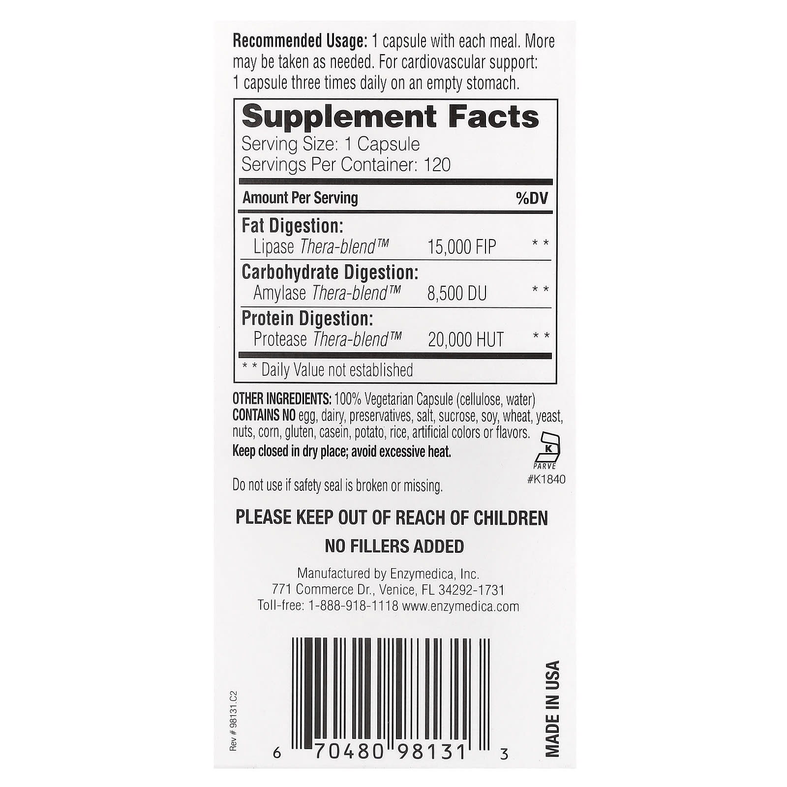 Ферментный комплекс для переваривания жиров Enzymedica For Fat Digestion, 120 капсул — фото 3