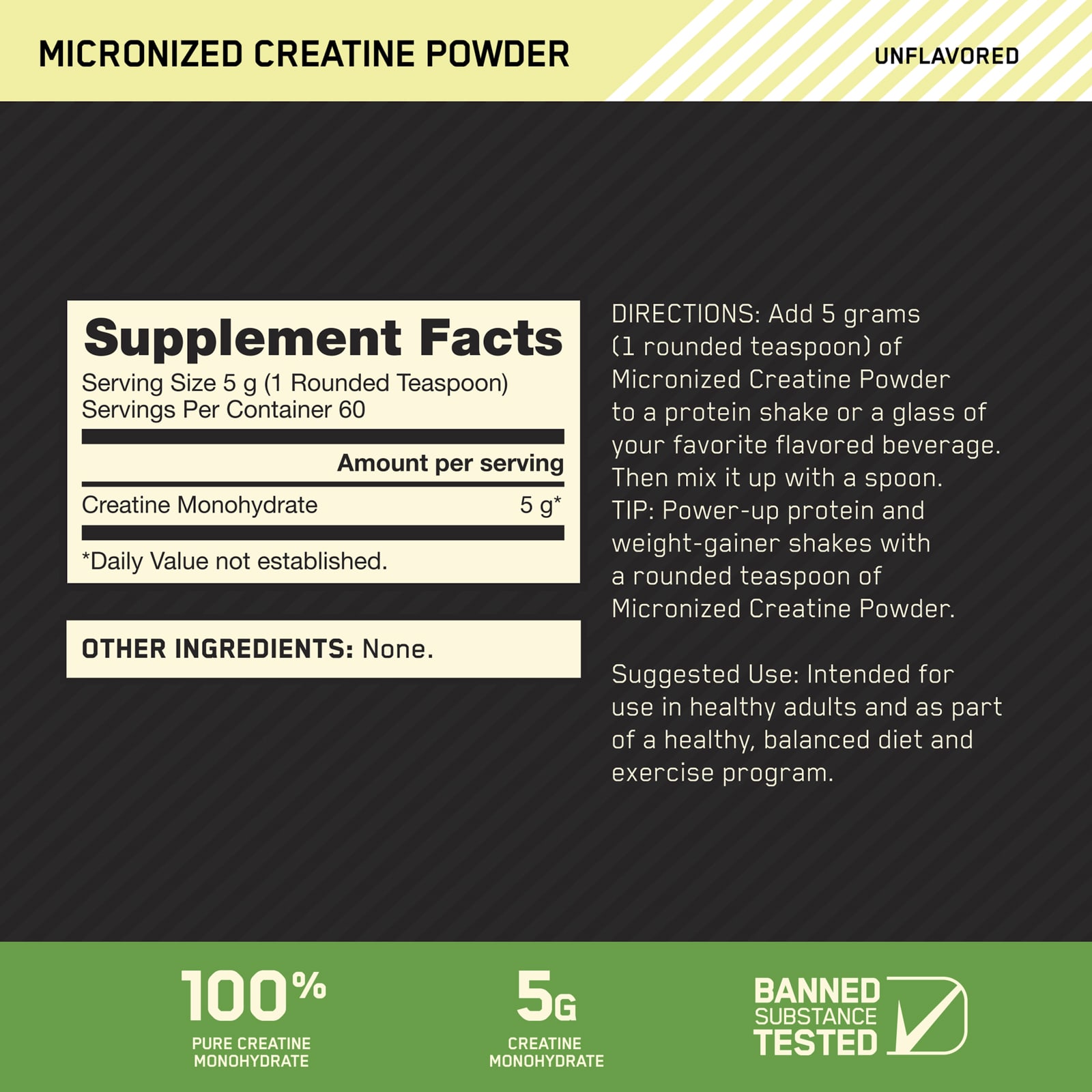 Креатин Optimum Nutrition Micronized Powder, оттенок Unflavored, 300 г, порошок — фото 3