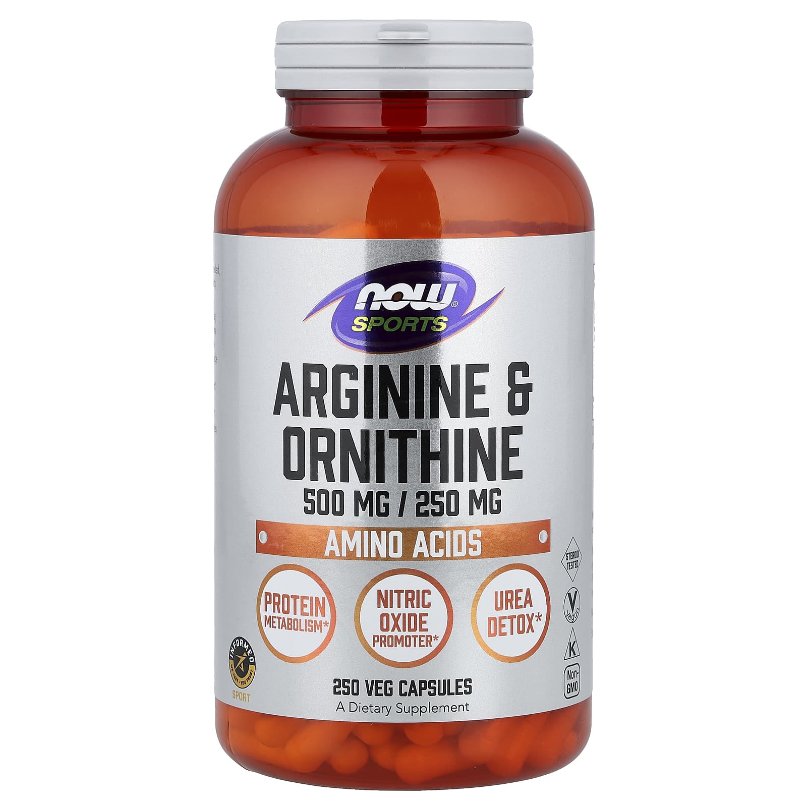 Аргинин и орнитин NOW Foods Arginine & Ornithine, 250 растительных капсул