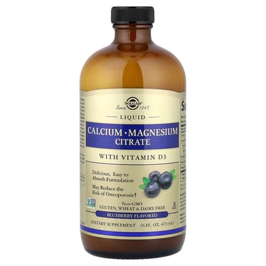 Магний цитрат Solgar Liquid Calcium with Vitamin D3, вкус Blueberry, 473 мл, жидкая форма
