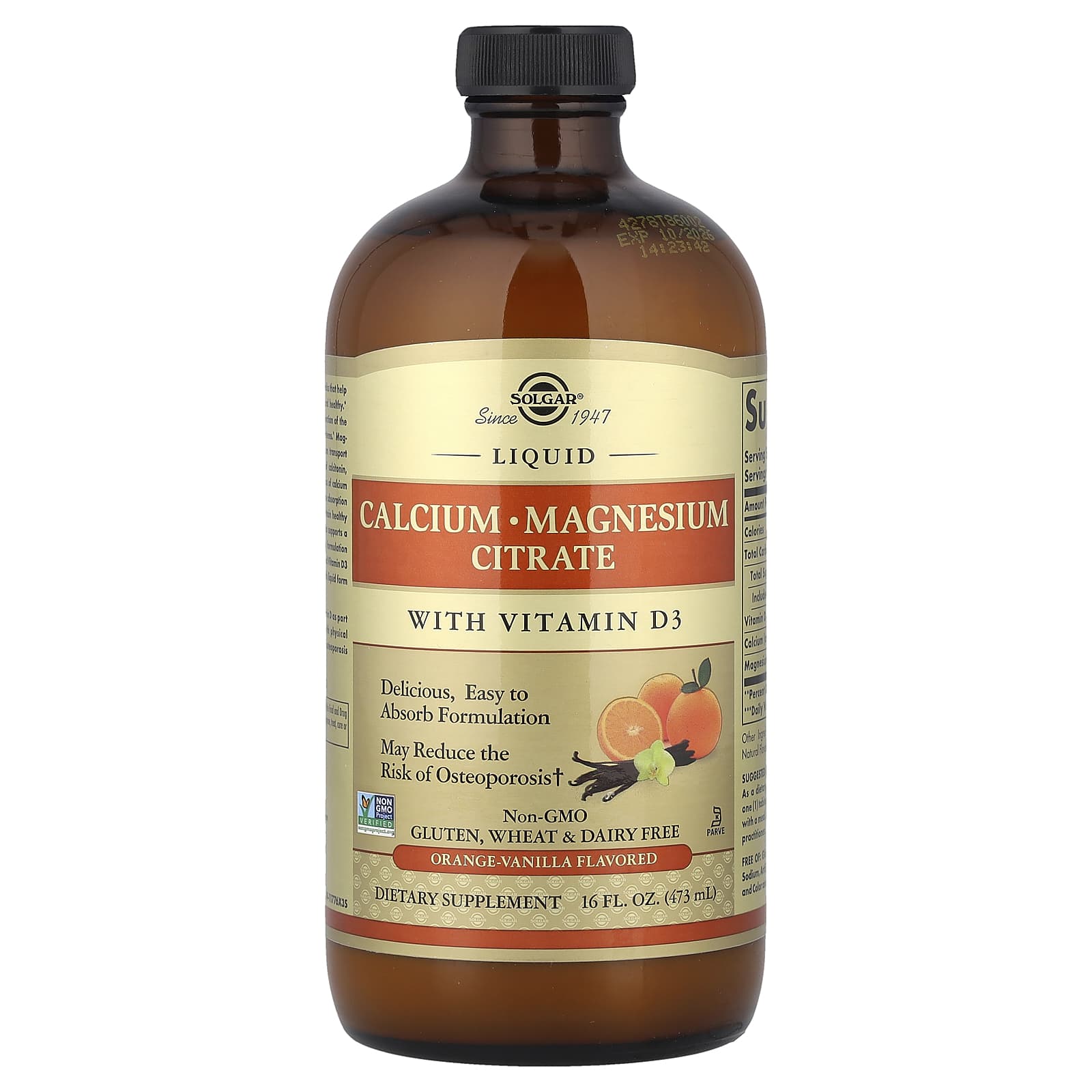 Магний цитрат Solgar Liquid Calcium with Vitamin D3 Orange-Vanilla, 473 мл, жидкая форма