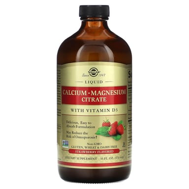 Магний цитрат Solgar Liquid Calcium with Vitamin D3, вкус Strawberry, 473 мл, жидкая форма
