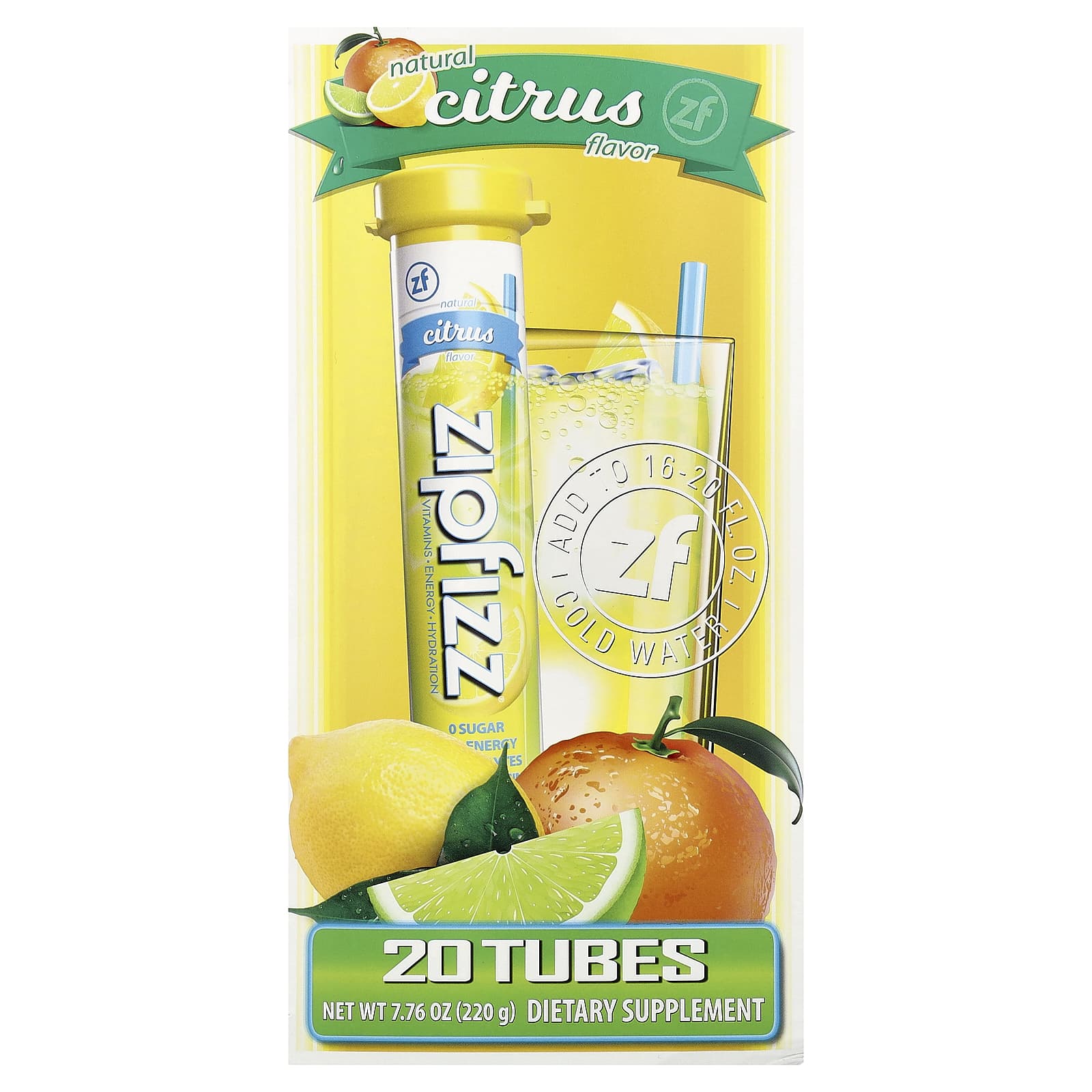 Смесь для энергетического напитка Zipfizz Citrus, оттенок 20 Tubes, 11 г, смесь для напитка — фото 2
