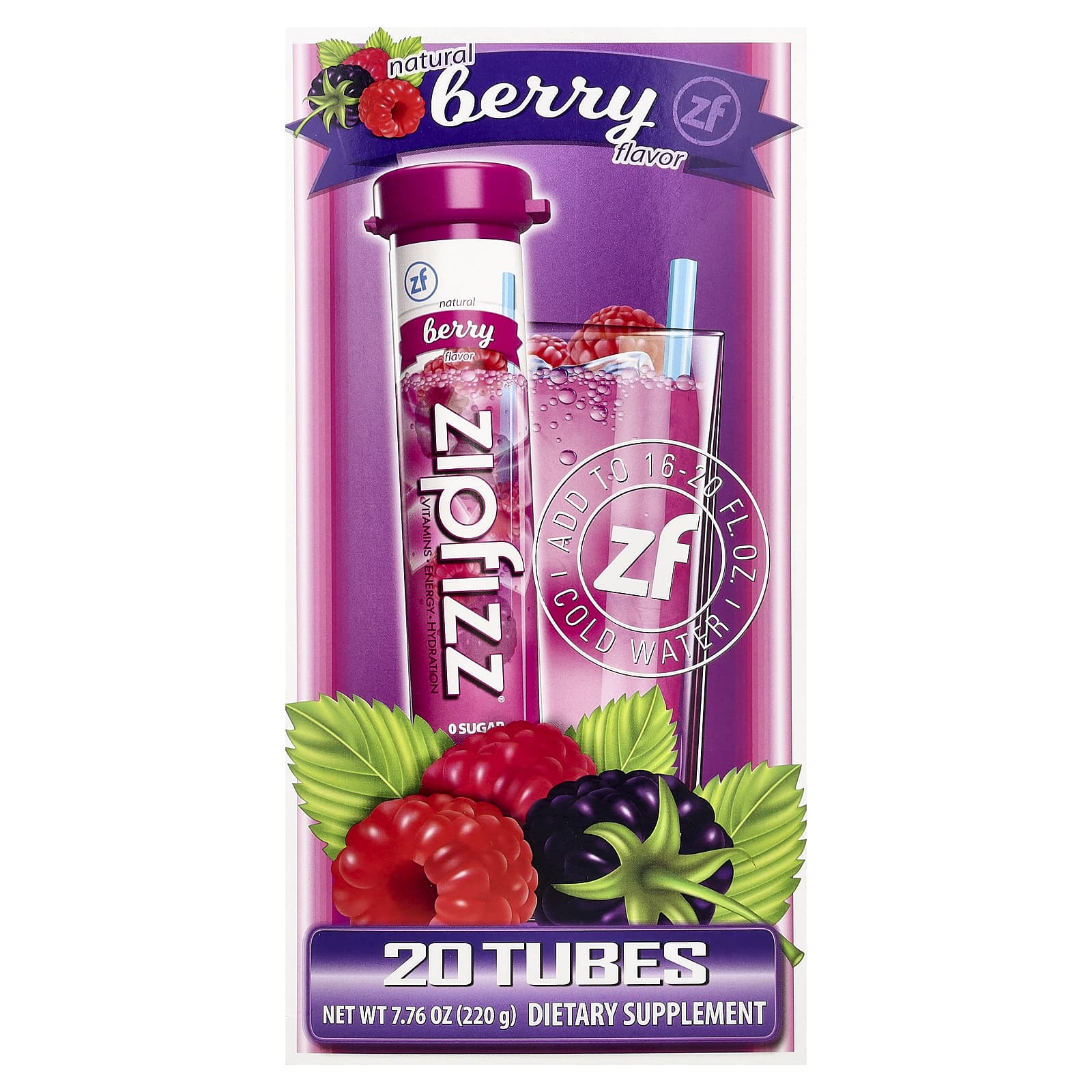 Смесь для энергетического напитка Zipfizz Berry, оттенок 20 Tubes, 11 г, смесь для напитка — фото 2