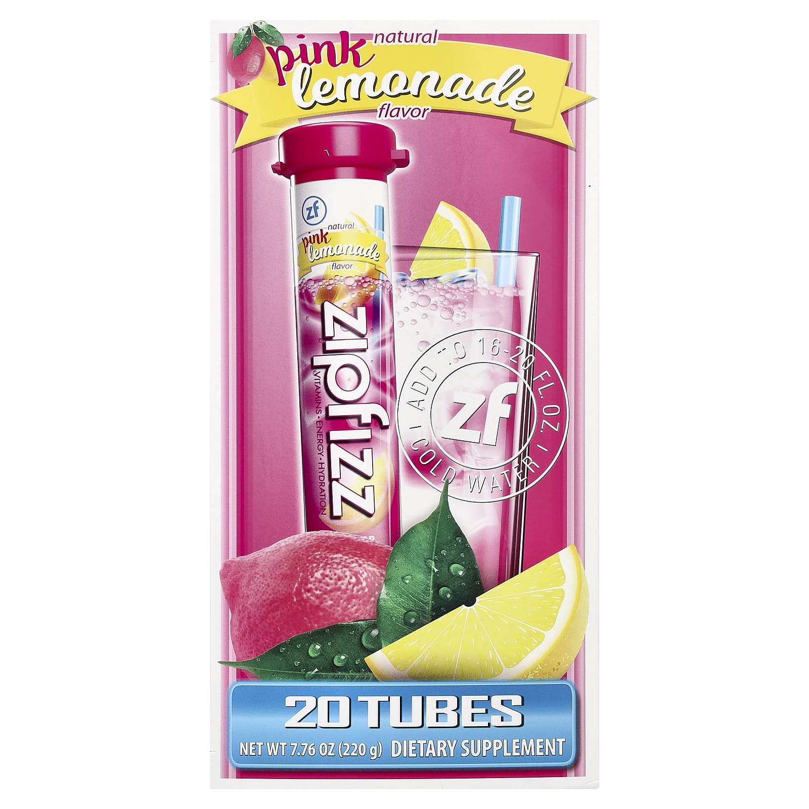Смесь для энергетического напитка Zipfizz Pink Lemonade, оттенок 20 Tubes, 11 г, смесь для напитка — фото 2