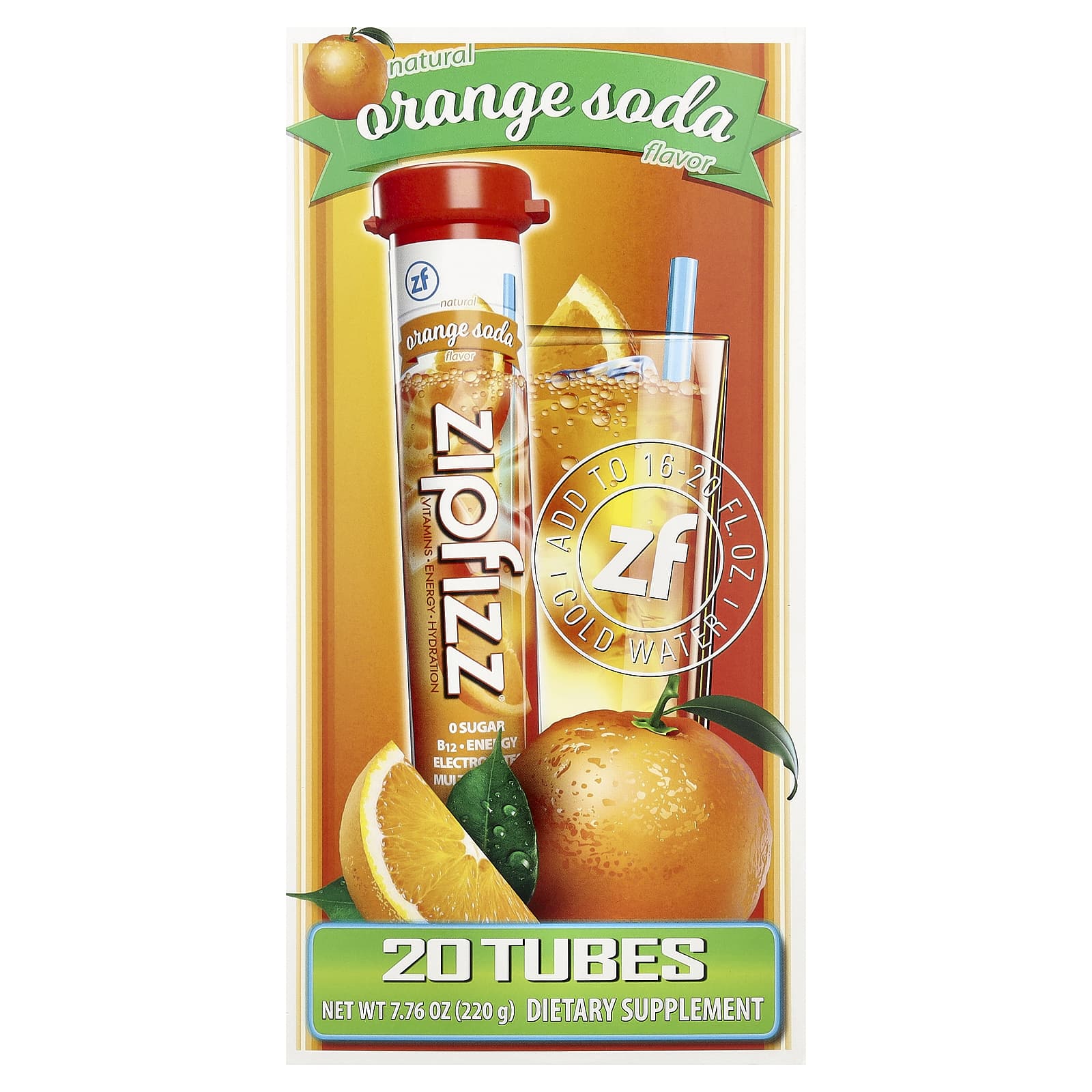 Смесь для энергетического напитка Zipfizz Orange Soda, оттенок 20 Tubes, 11 г, смесь для напитка — фото 2