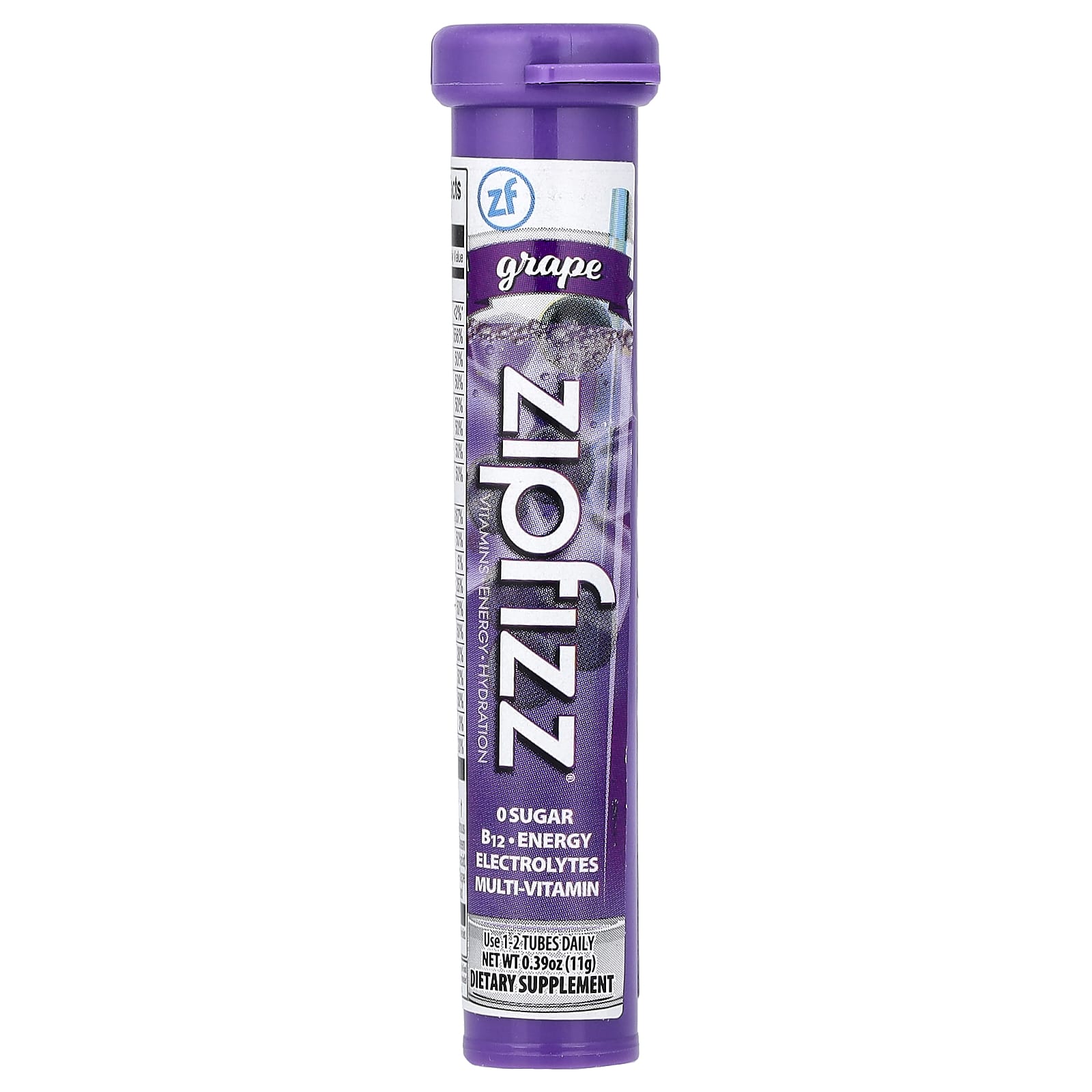 Смесь для энергетического напитка Zipfizz Grape, оттенок 20 Tubes, 11 г, смесь для напитка