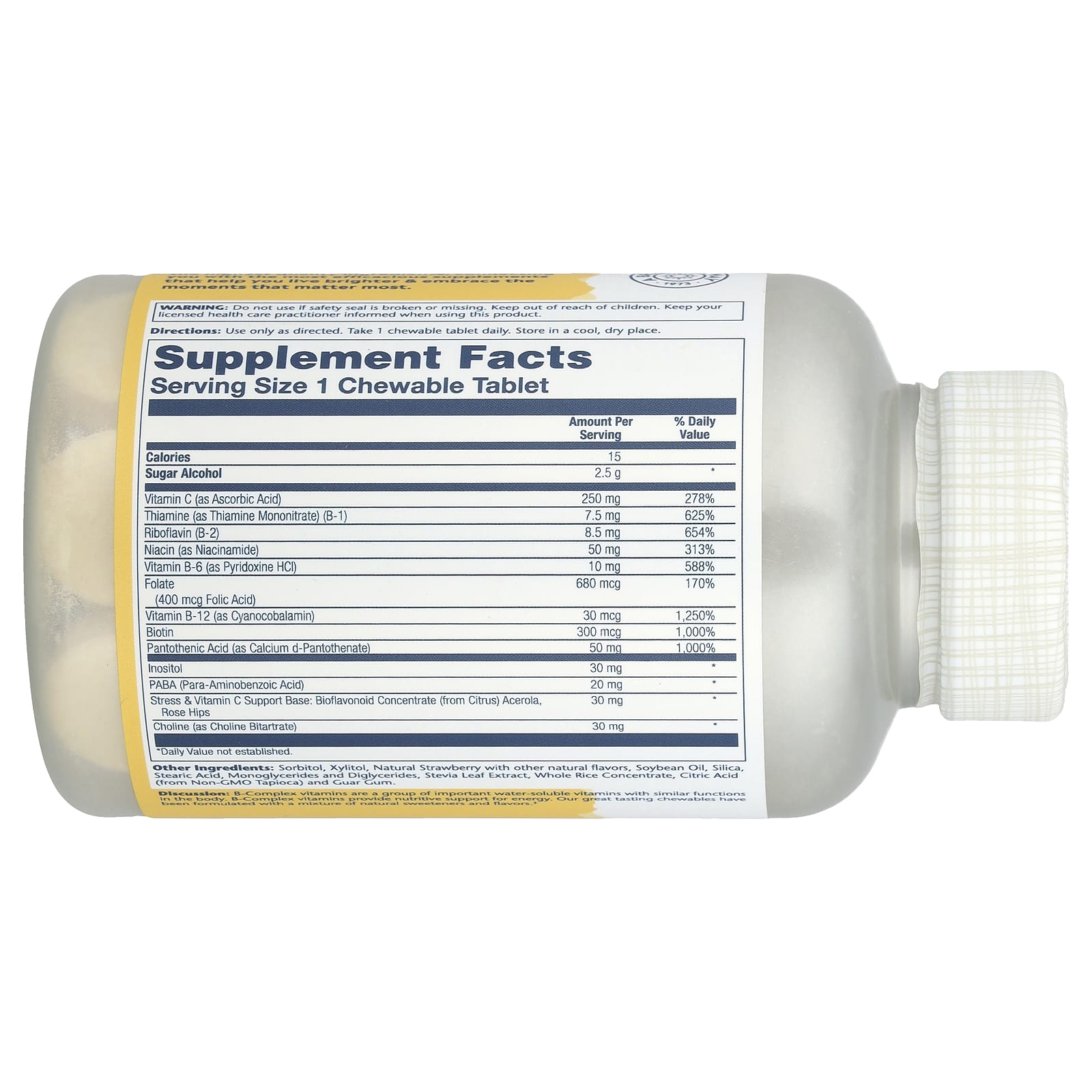 Комплекс витаминов B Solaray High Potency Vitamin B-Complex Chewables, вкус Natural Strawberry, 50 таблеток — фото 2
