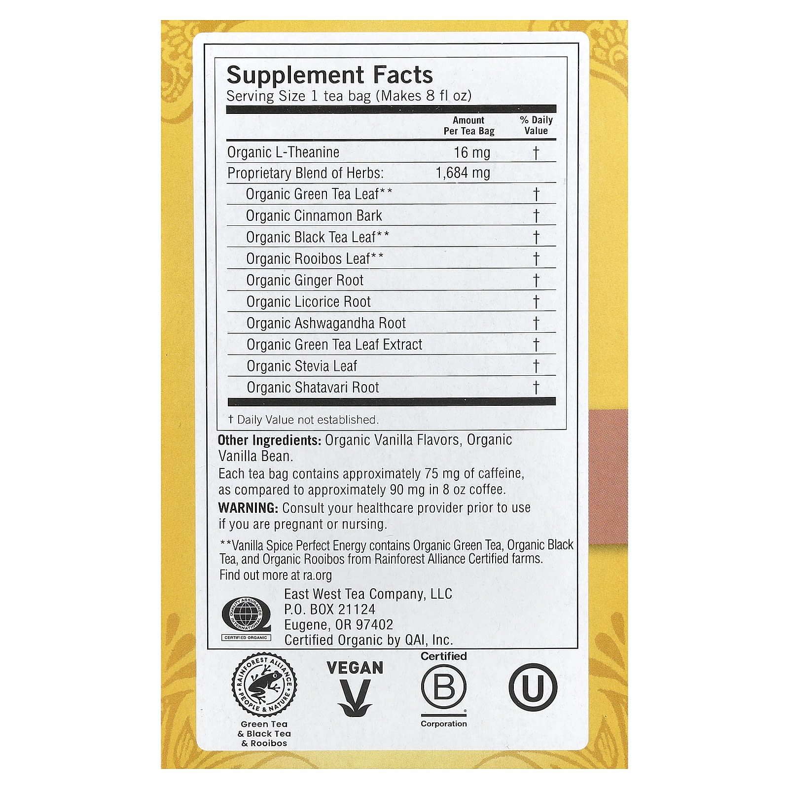 Чай Yogi Tea Perfect Energy® Vanilla Spice, оттенок 16 Tea Bags, 32 г, чайные пакетики — фото 3