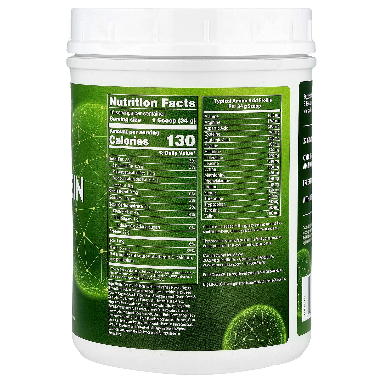 Протеин MRM Nutrition Veggie with Superfoods, вкус Vanilla, 570 г, 1.26 lb — фото 2