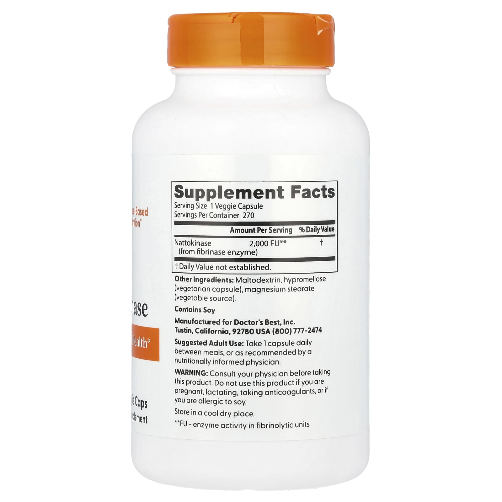 Наттокиназа Doctor's Best 2, оттенок 000 FUs, 270 растительных капсул — фото 2