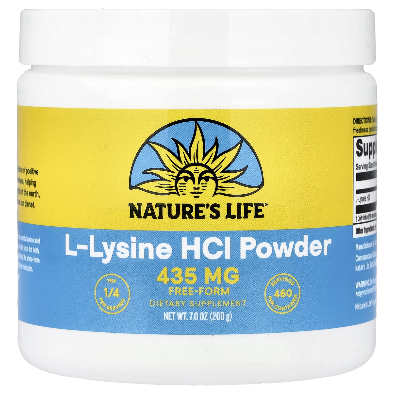 L-лизин Nature's Life L-Lysine HCI Powder, 435 мг, 200 г, порошок