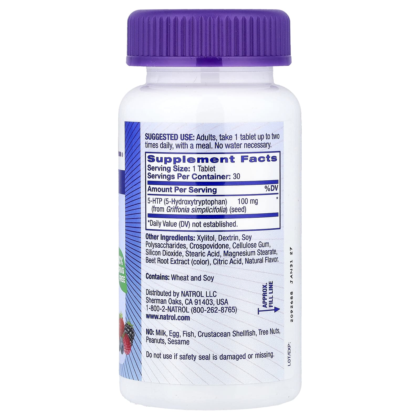 5-HTP Natrol 5-HTP Fast Dissolve Mixed Berry, 100 мг, 30 таблеток — фото 2