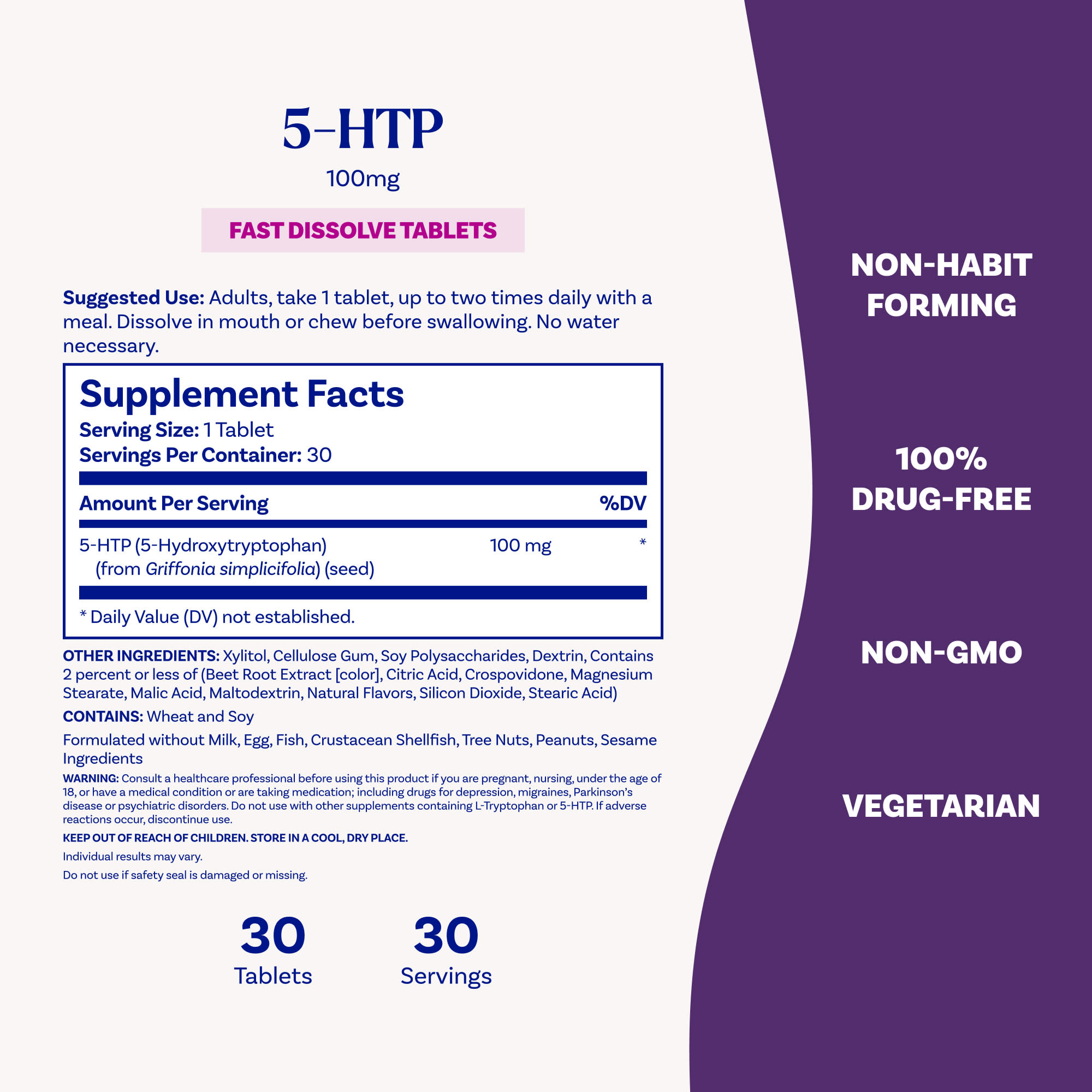 5-HTP Natrol 5-HTP Fast Dissolve Mixed Berry, 100 мг, 30 таблеток — фото 4
